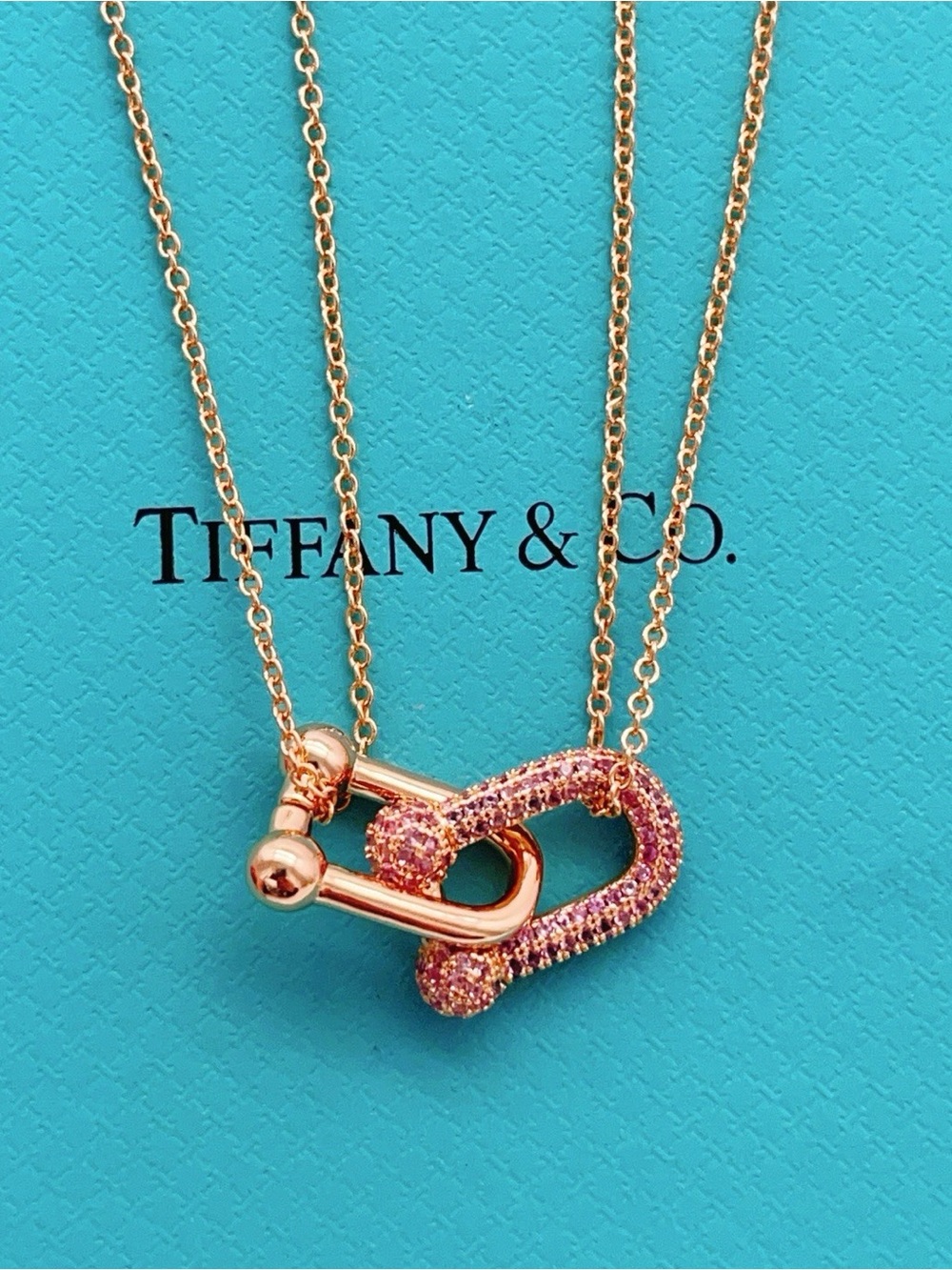 Tiffany & Co. Rose Gold Padlock Necklace with Pink Pavé